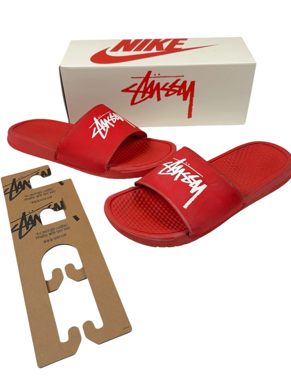 Stussy Nike Benassi Slides Sandals Habanero Red Sz 10 CW2787-600